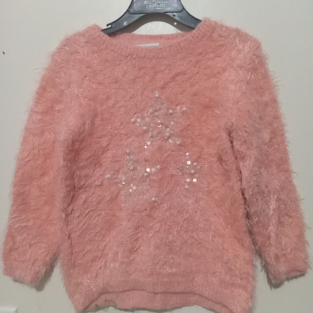 Magic Pink Fuzzy Sweater with Sequin Stars girls 3t